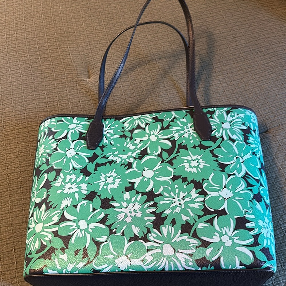 KATE SPADE Lori Tote Green Multi Floral zip top Limited Edition - Picture 2 of 10